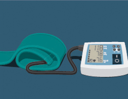 A digital blood pressure monitor and cuff. Illustration.