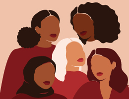 Silhouettes of five women. Illustration.